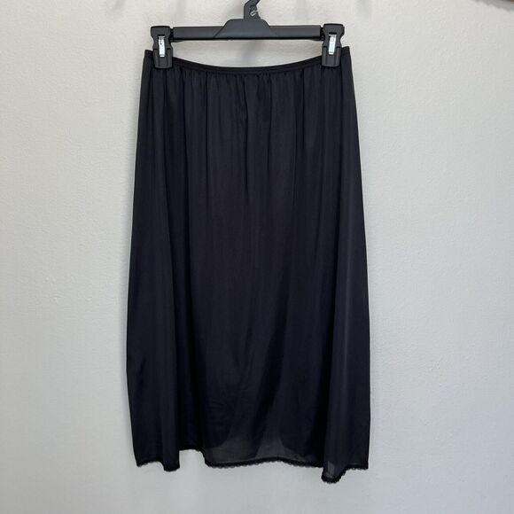 Vassarette | Slip Skirt Lingerie Size Large Y2K Black Nylon Lace Trim 16” Slit - Picture 2 of 6